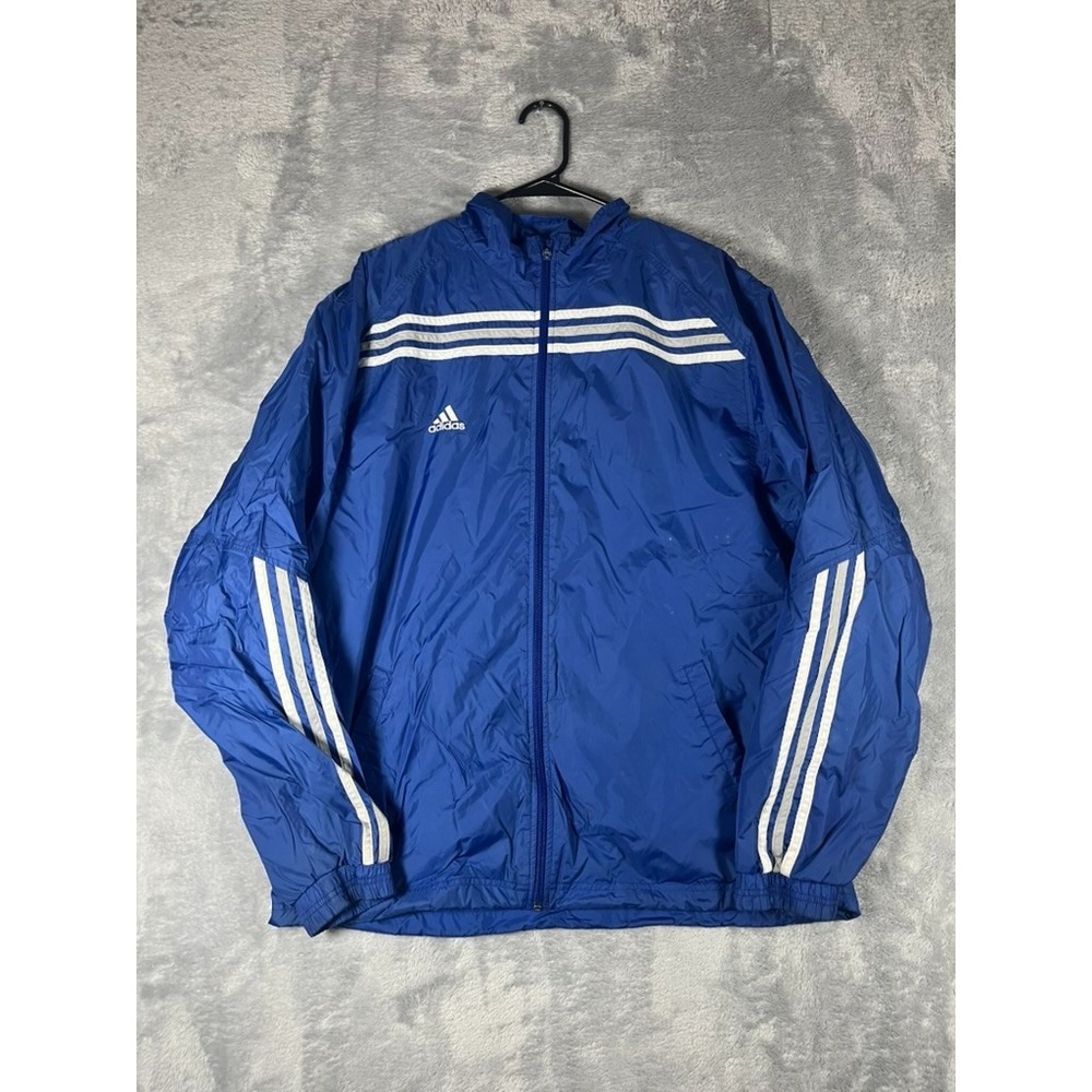 Vintage Adidas Track Jacket Windbreaker Mens Full Zip 90's 3-Stripe Blue Size L